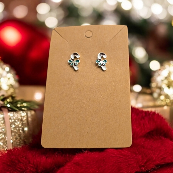Candy Cane Holiday Festive Stud Earrings - Picture 2 of 2